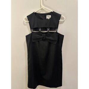 Milly Cutout Little Black Dress Sz 4 Emerald Green Lining Rhinestone